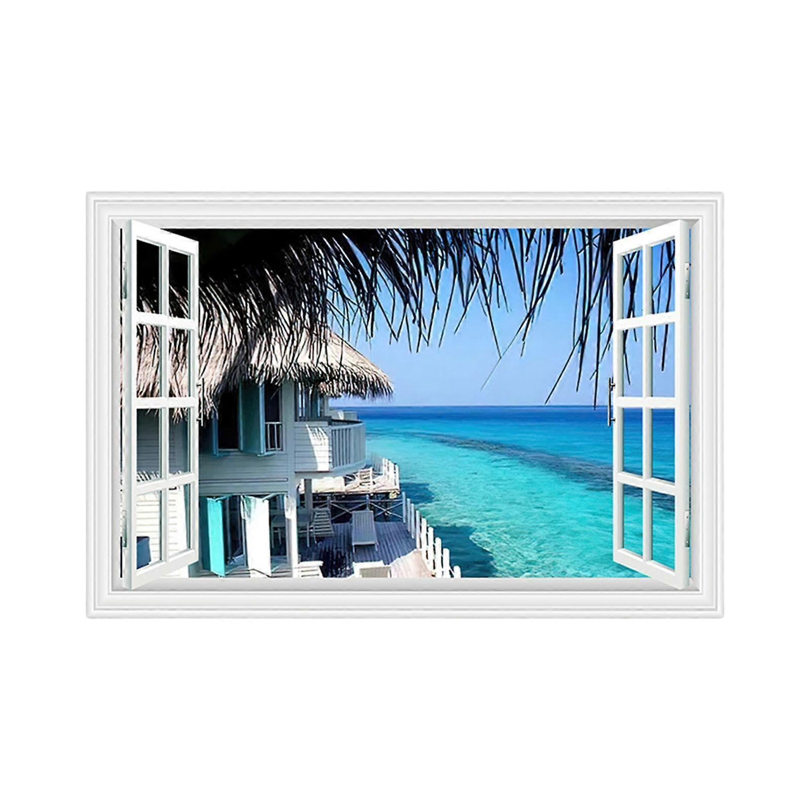 مشهد المحيط نافذة ملصق 3D ملصقات الحائط المناظر الطبيعية PVC الفن قابلة للإزالة،