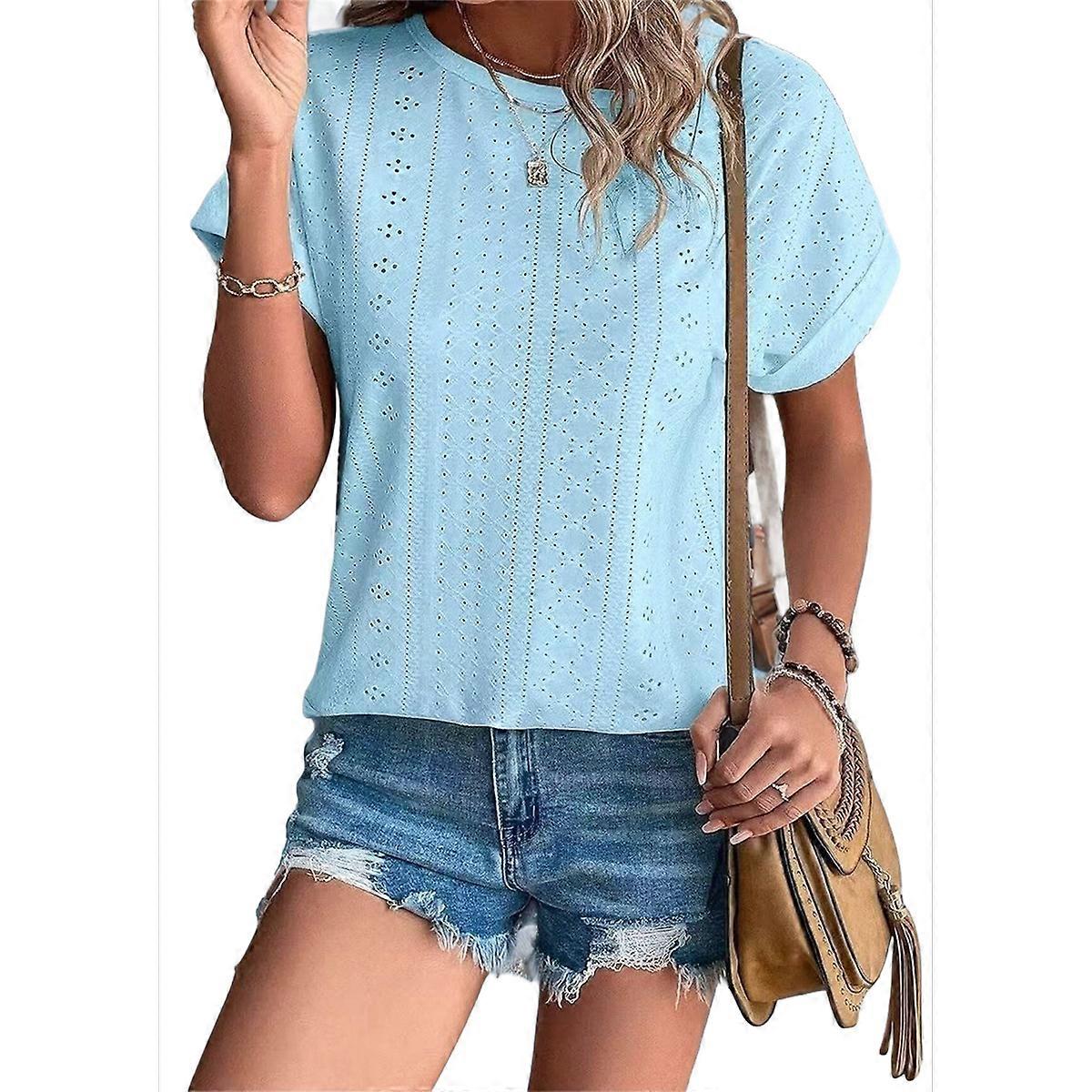 Womens Short Sleeve Tops Light Blue M
