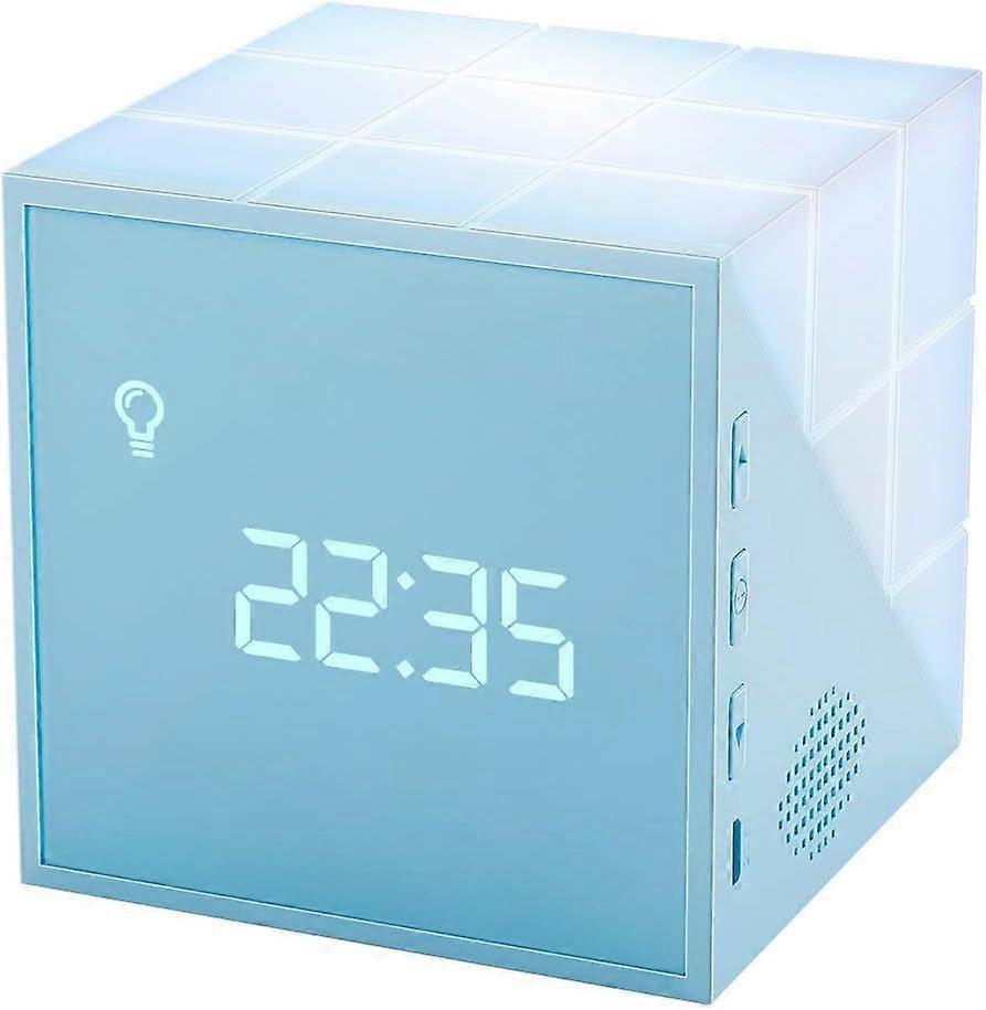 Creative cube wake-up alarm clock for children with colorful bedside lamp and snooze function