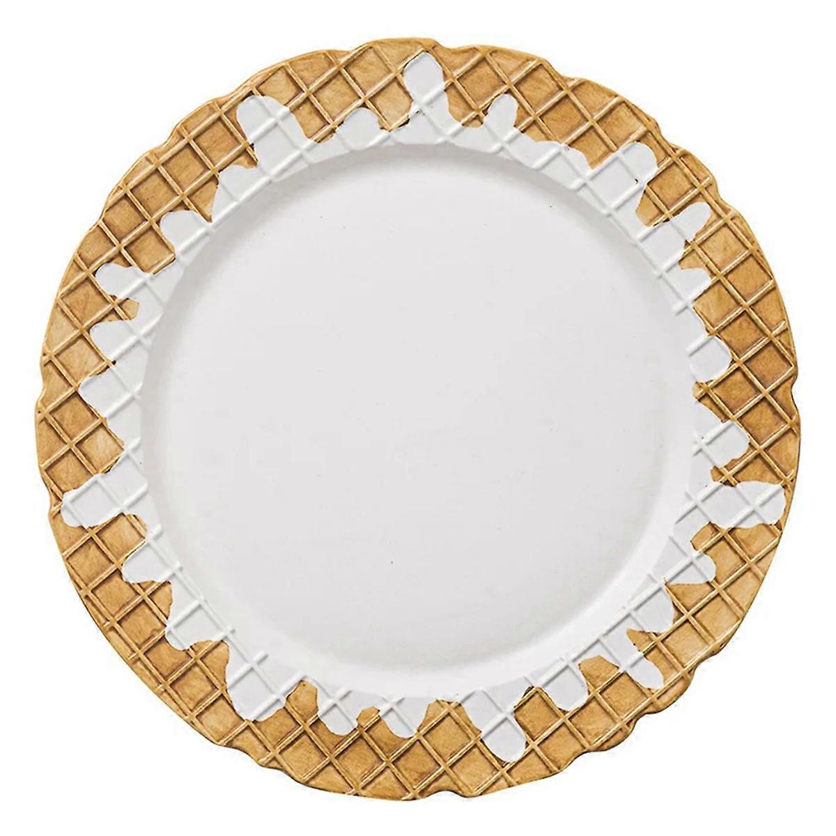 Cute Ceramic Office Dessert Plate,White,Sugar Cone Plate