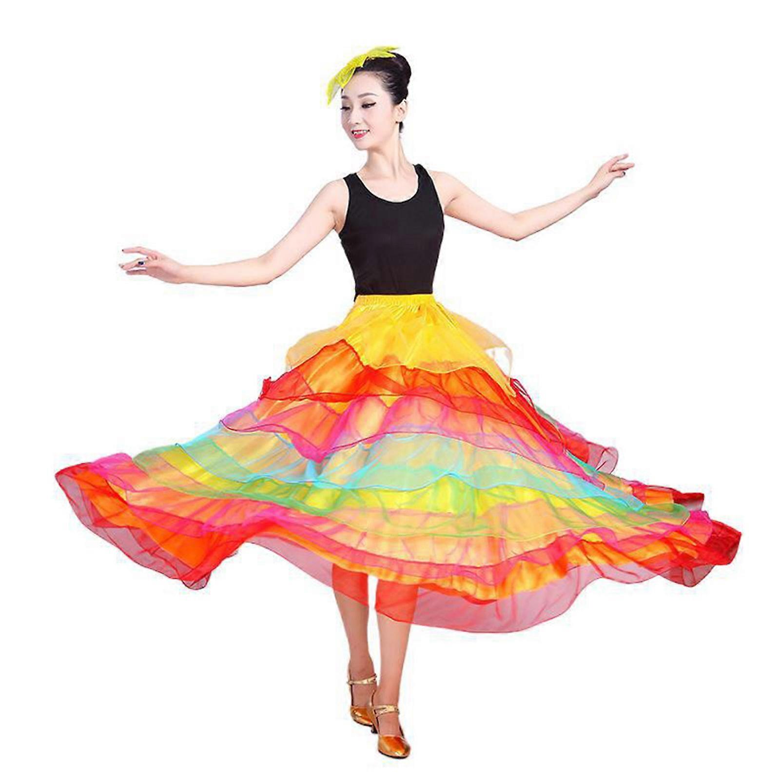 Womens Elegant Flamenco Dance Skirt Layered Long Skirt Spanish Bull Dance Skirt Belly Dance Skirt Performances Costume  720 degrees