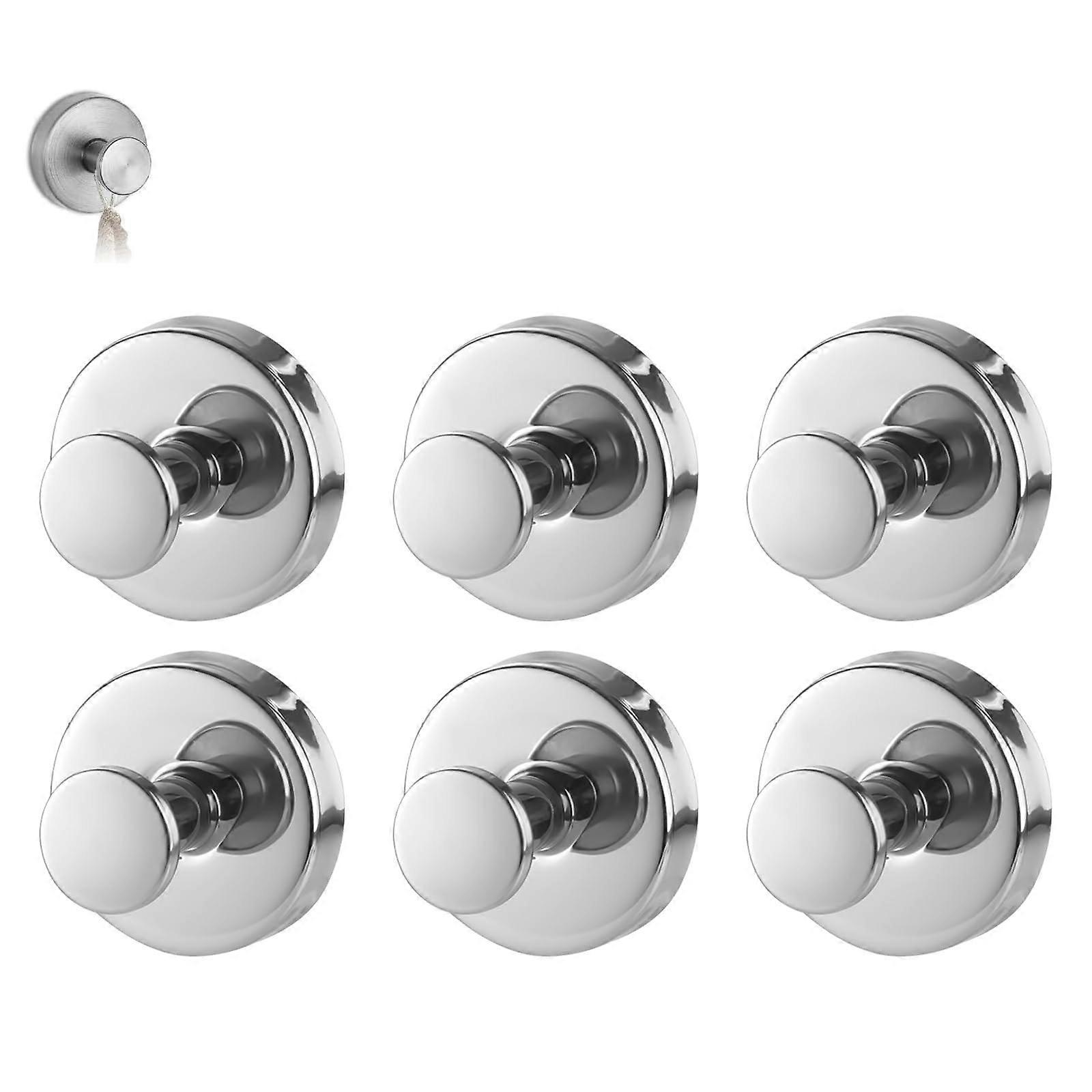 6 Pack Suction Cup Hooks for Shower and Bathroom, Heavy Duty 15 LB Capacity, Removable Towel Hooks, Chrome Finish, No Drill Installation
