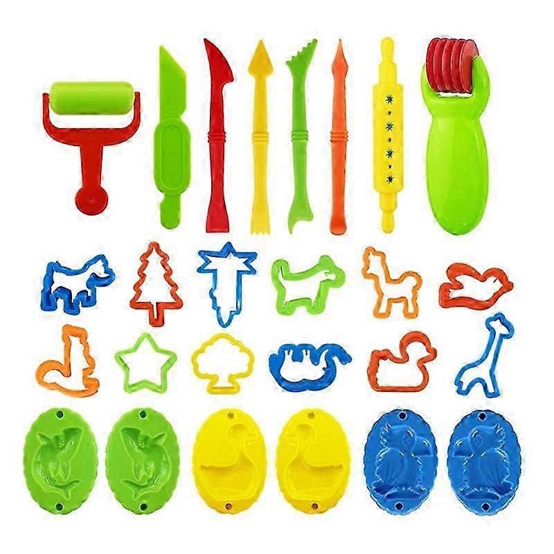 26個プレイ生地ツールPlaydoughアクセサリーセットさまざまなプラスチック金型ローラーカッター子供のための教育ギフト、ランダムカラー