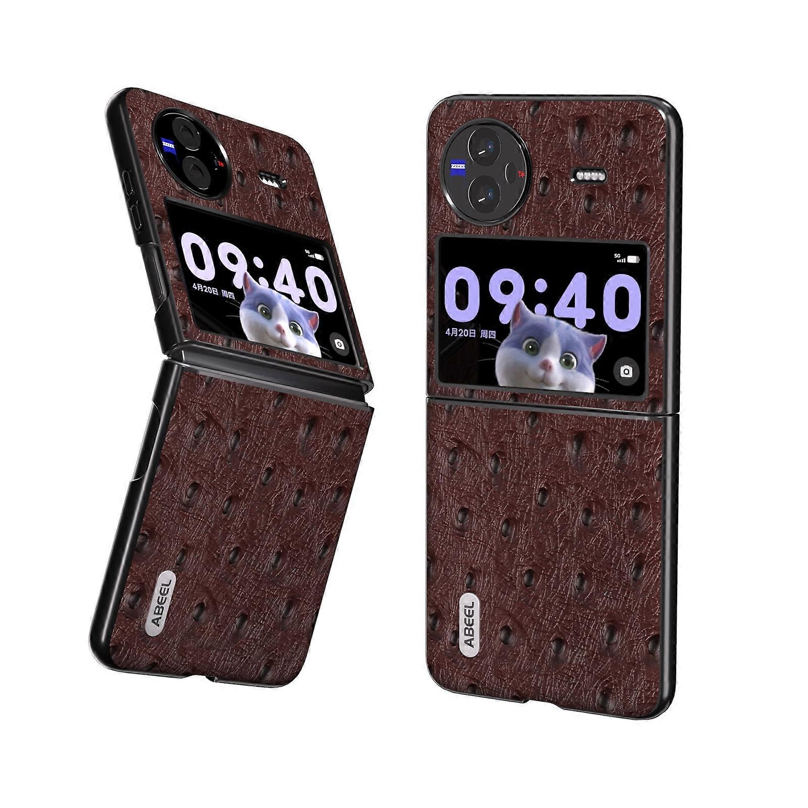 For vivo X Flip Leather Ostrich Texture Phone Case