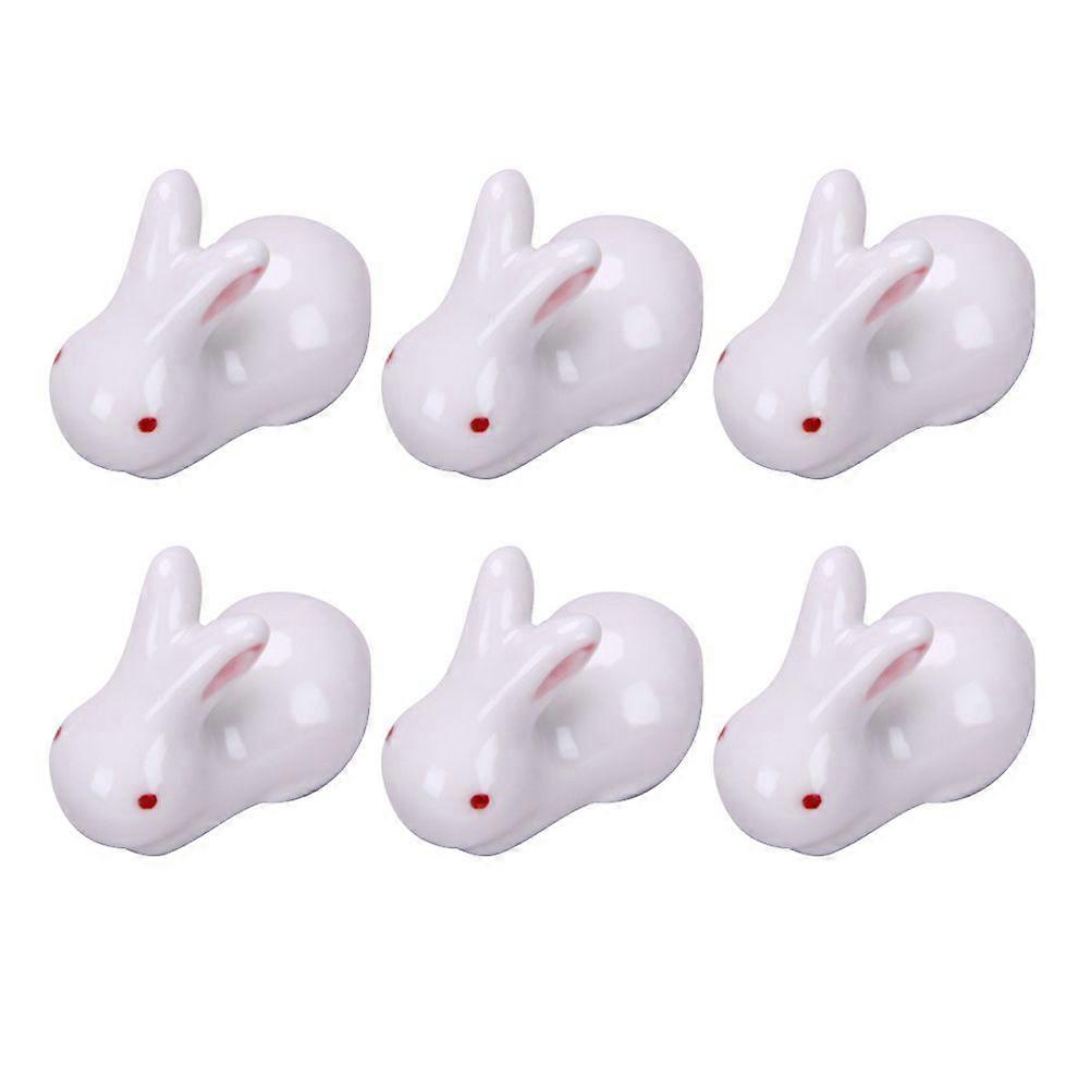 6 Stück Kaninchenform Desktop-Ornamente Besteck Stützen Essstäbchen Ständer (weiß)