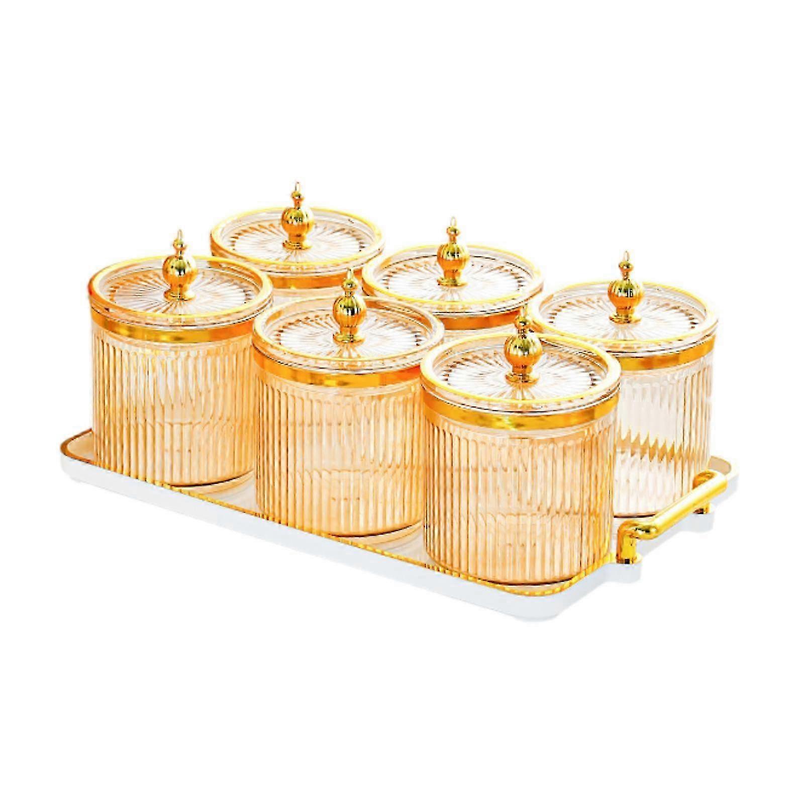 6-Compartment Serving Tray for Dried Fruits, Snacks, Candy - Divided Appetizer Platter with Grain Storage Container