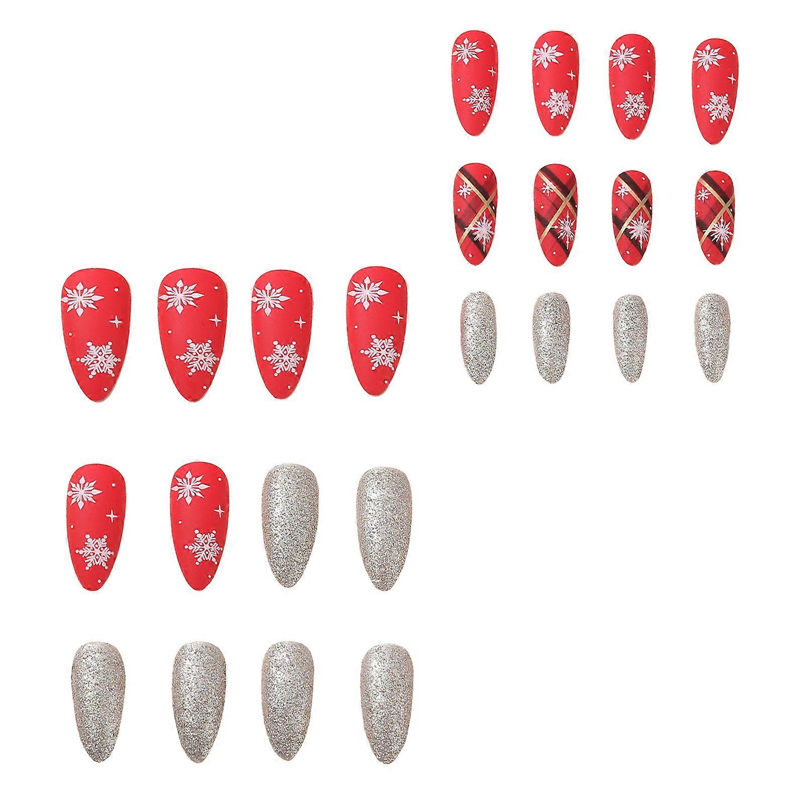 Christmas Red False Nails with Flash Glitter Long Lasting Safe Material