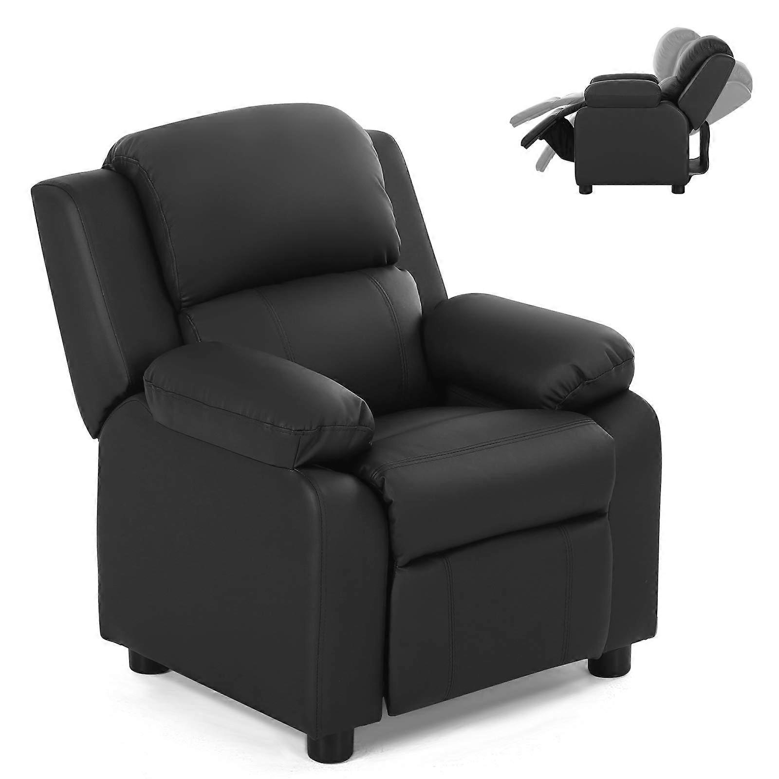 Kids Recliner Chair, Toddler Furniture, Black, Adjustable, With Front Footrest, Flip-Up Storage Arms, Padded Backrest, For Boys And Girls