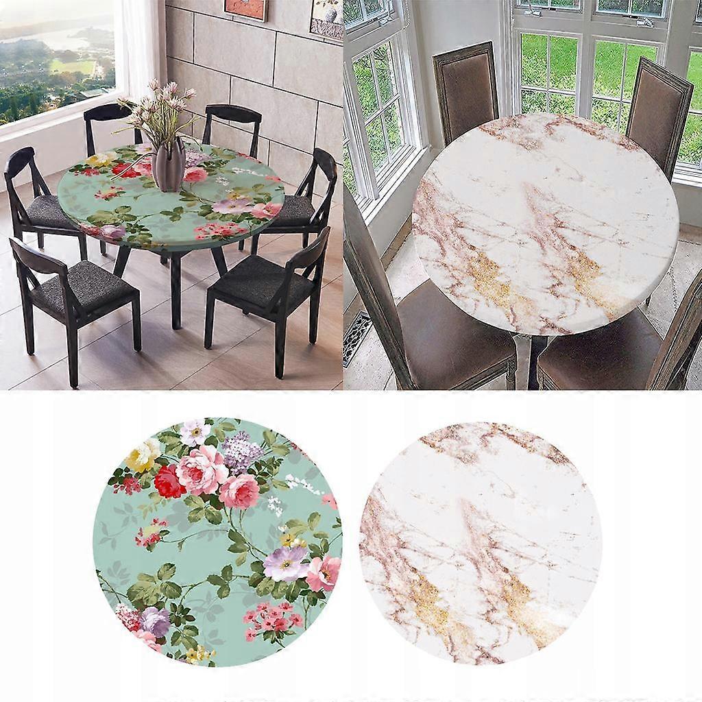 2pcs Waterproof Tablecloth Elastic Edge Round Table Cover Cloth Party 48