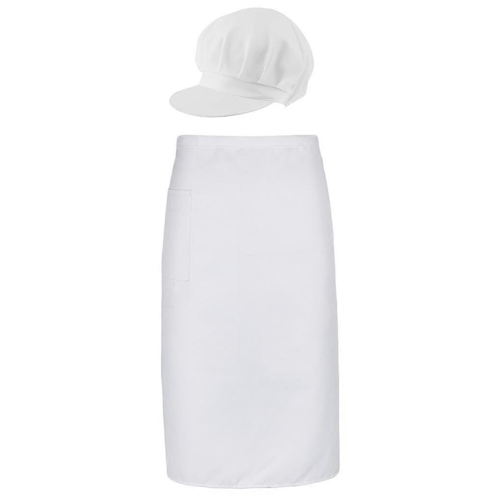 White Unisex Kitchen Apron Chef Cap Set For Kitchen Hotel