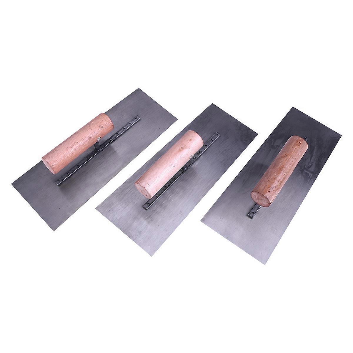 It sounds like you're referring to a product listing or description for a **3 piece steel finish trowel set with wooden handles**, commonly used in