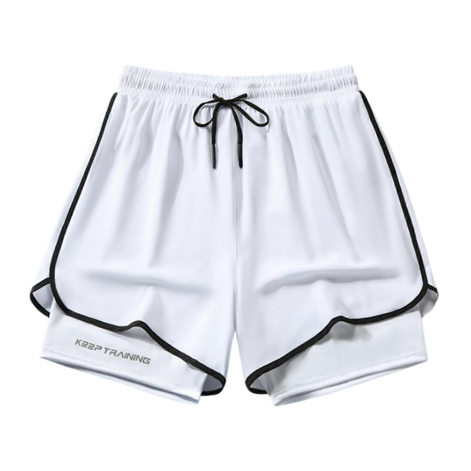 Mens Letter Print Stretch Shorts Breathable Workout Running Gym Summer Comfortable Stretchy Elastic Waist Checked White 3XL