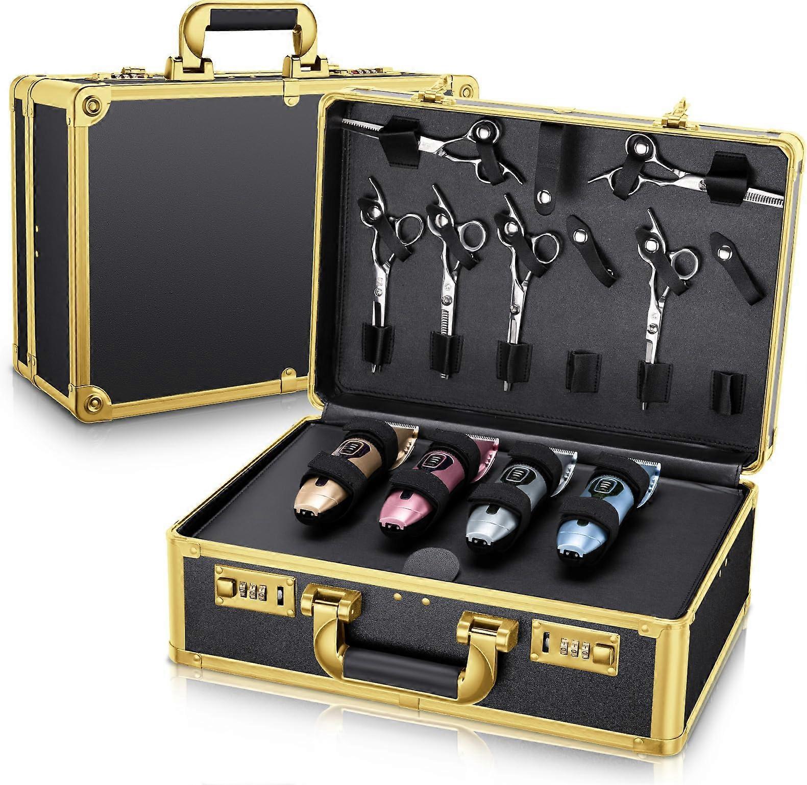 Gold Password Lock Barber Carrying Case, Large Salon Hair Cutting Tools Storage Box