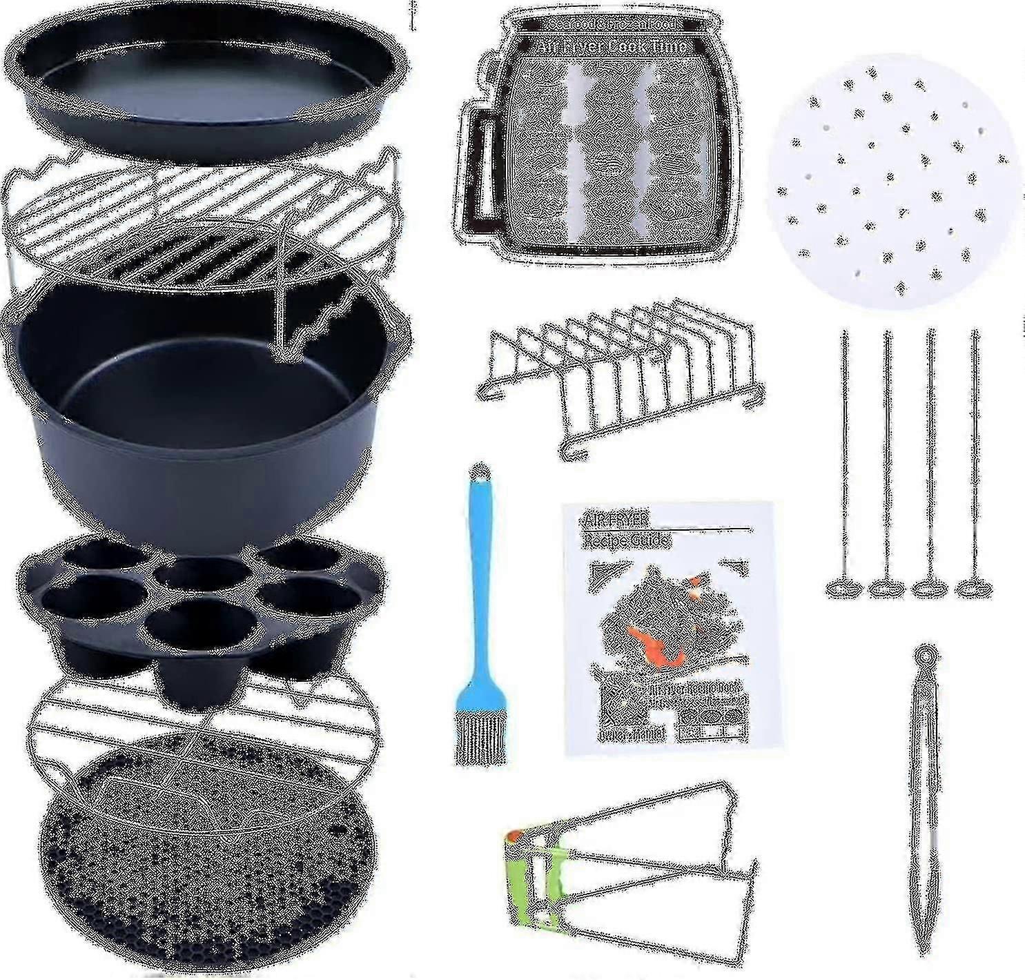 Air Fryer Accessories Kit with 15 Pcs & Cookbook - 8 Inch Universal Set for 4.2-6.8 Quart Capacity