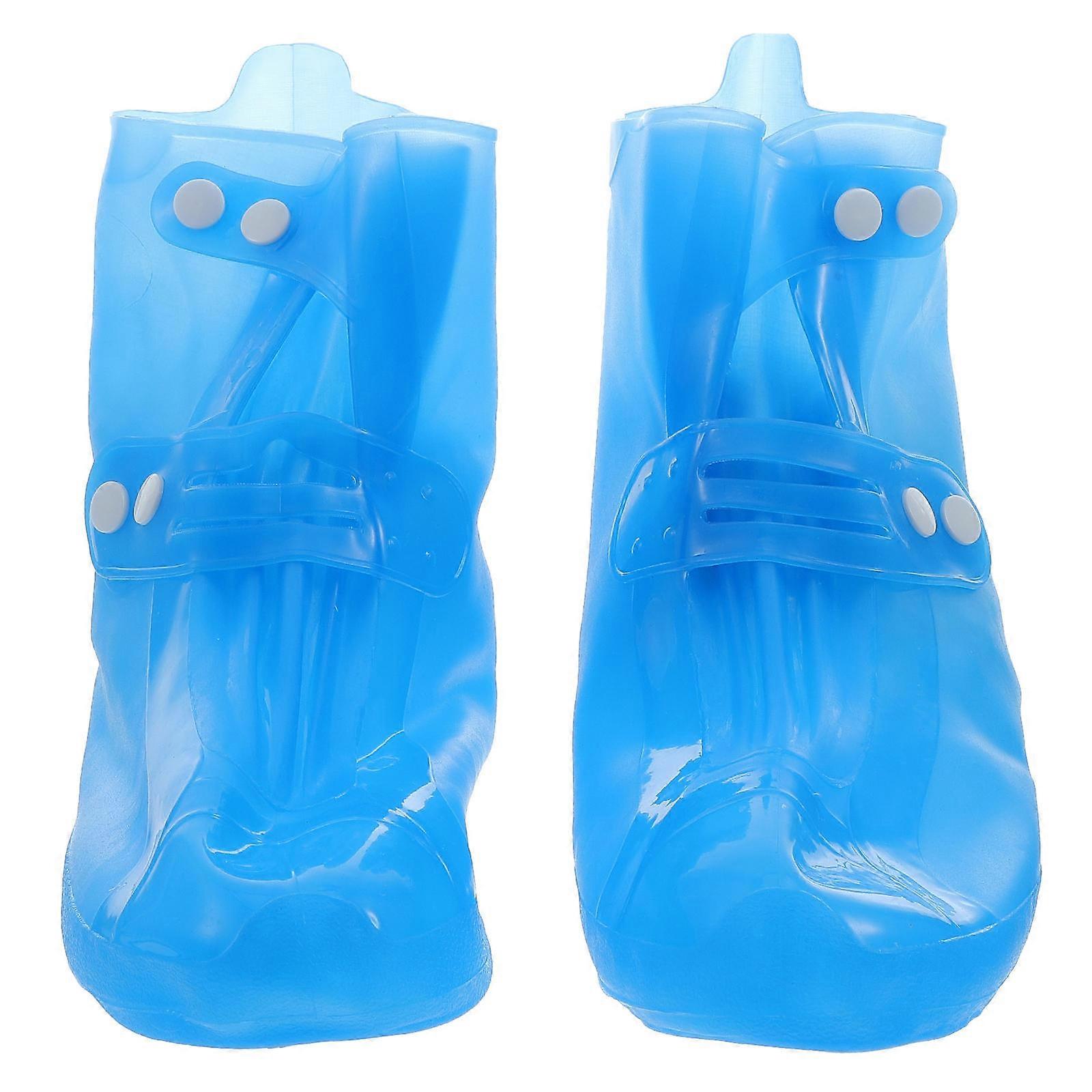 Blue Nonslip Shoe Covers with Dense Patterns for Protection Use PVC Waterproof Protectors Size Compact