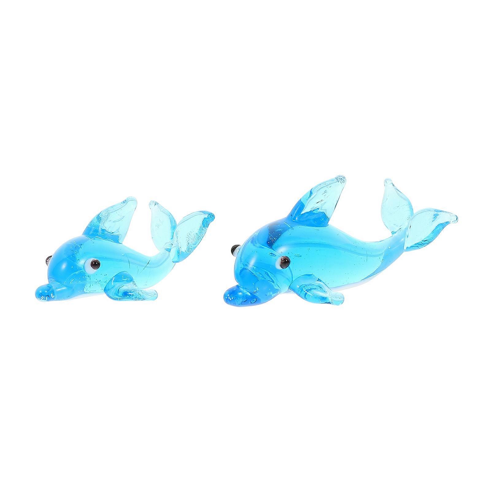Decorative Dolphin Glass Craft Dolphin Office Decoration Random Size Blue Color 2Pcs