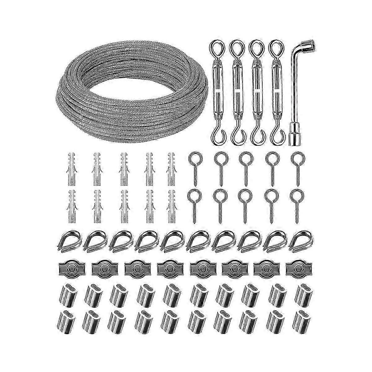 30m 3mm Spanndraht-Kit, Edelstahldraht geeignet für verschiedene Anwendungen, langlebiger und zuverlässiger Spanndraht