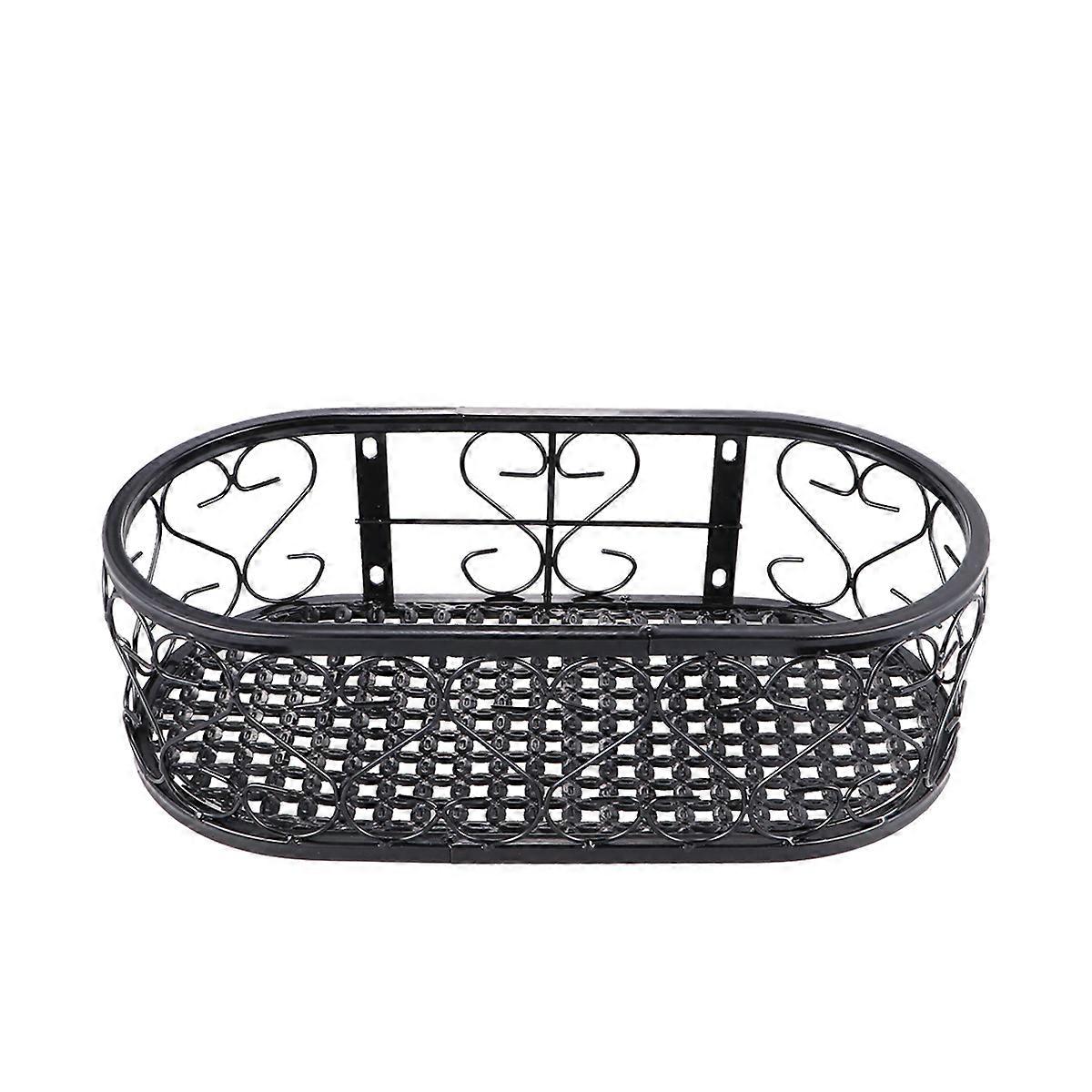 Wrought Iron Wall Mounted Flowerpot Shelf Single Layer Fence Planter Rack Durable Black Storage for Garden Porch Home Decor