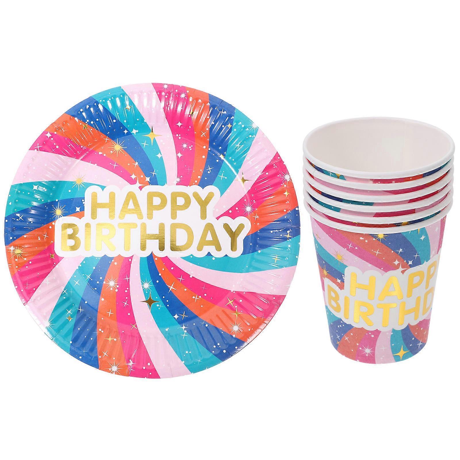 Party Decorative Paper Plates And Cups Simple But Delicate Design For Birthday Party Tableware 7.1X7.1X0.6in Food Set