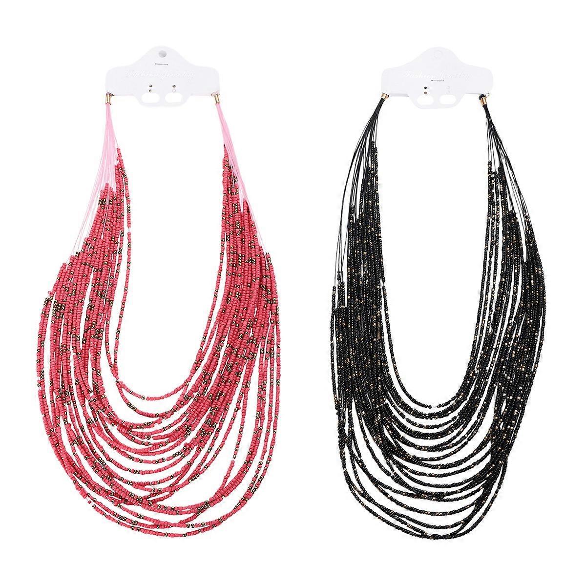 Beads Necklace Black Retro Exaggerated Pendant Multi-layer Chain Bohemian Style Anniversary 1Set