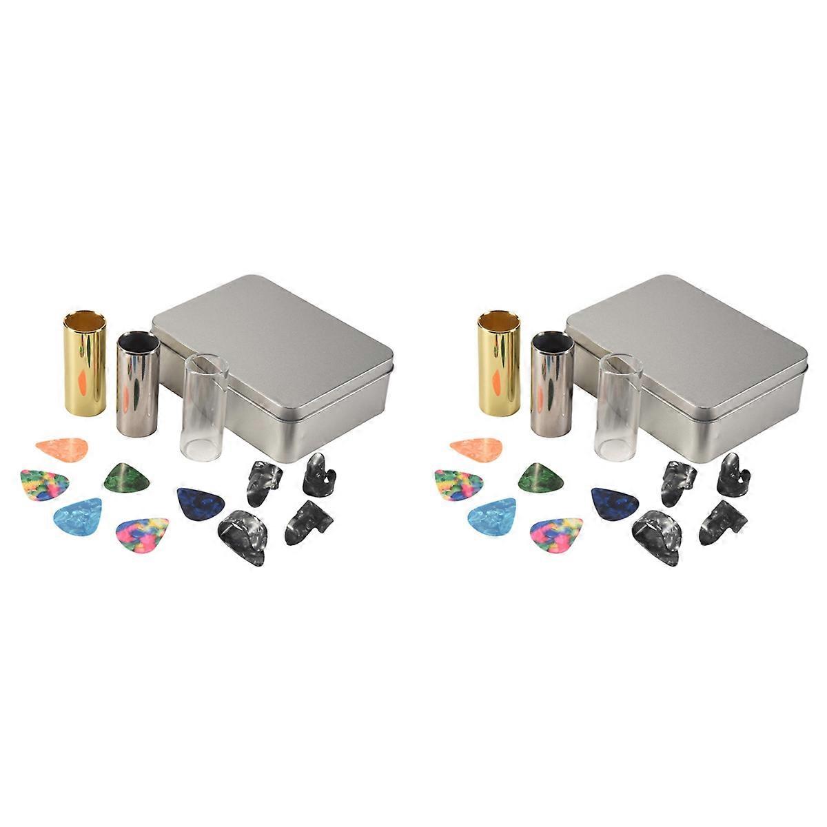 Guitar Slide Set of 2 Glass Slide, 2 Steel Slide and 2 Brass Guitar Slide, 12 Pcs Guitar Picks and 8