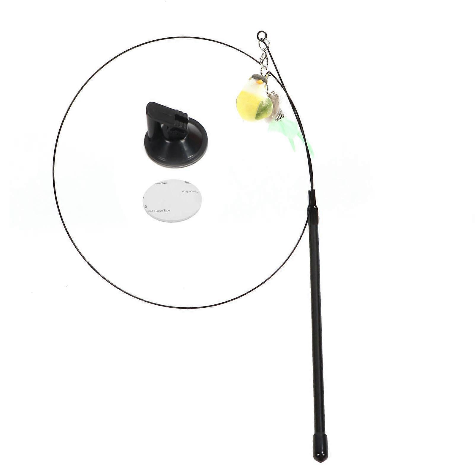 Cat Wand Feather Toy Interactive Fun Handheld Cat Teaser Wand Toy with Suction Cup for Indoor Green