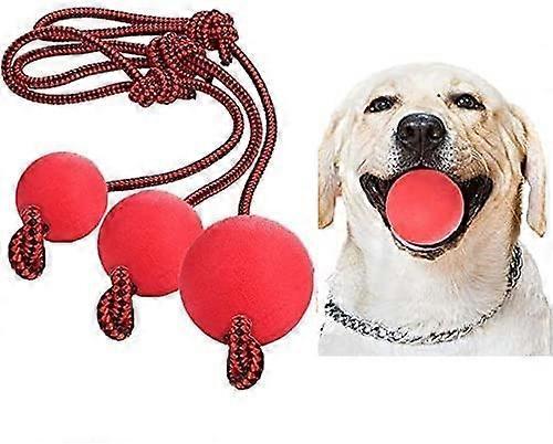 Dog Toy Ball Pack of 3, Natural Rubber Chew Balls with String, Durable Throwing Balls for Medium to Large Dogs