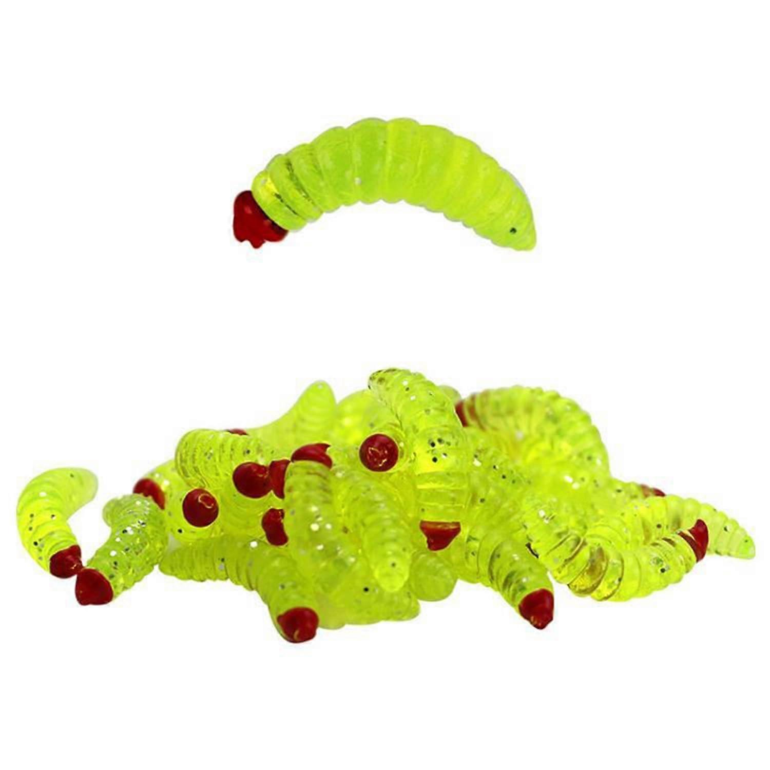 Bee Maggots Imitation Fishing Lures 25 Pieces UV Active Natural White 2.4cm Wasp Bait for Trout Fishing Green Kiwi