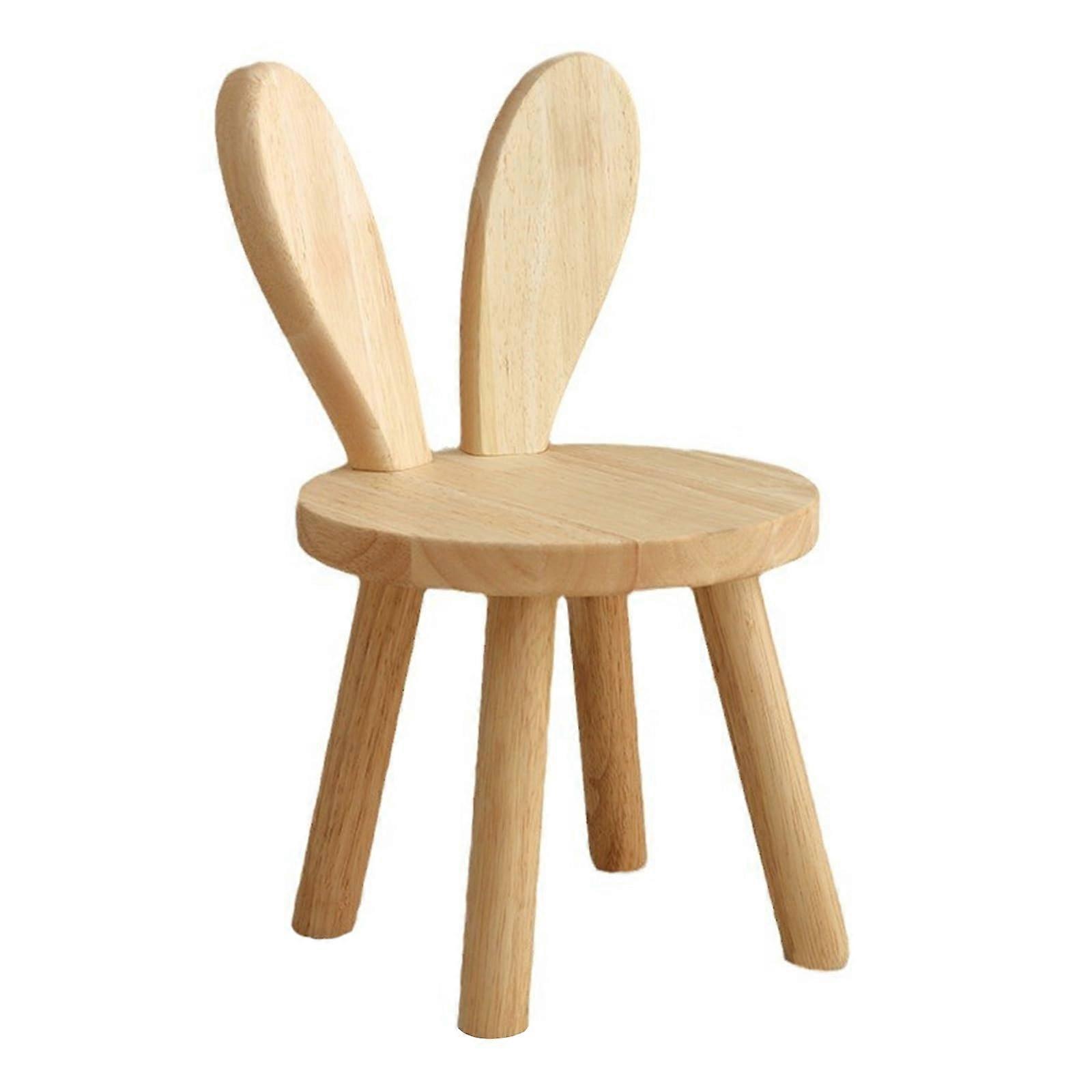 Children's Wooden Chair with Rabbit Ears Backrest, Ottoman, Footstool