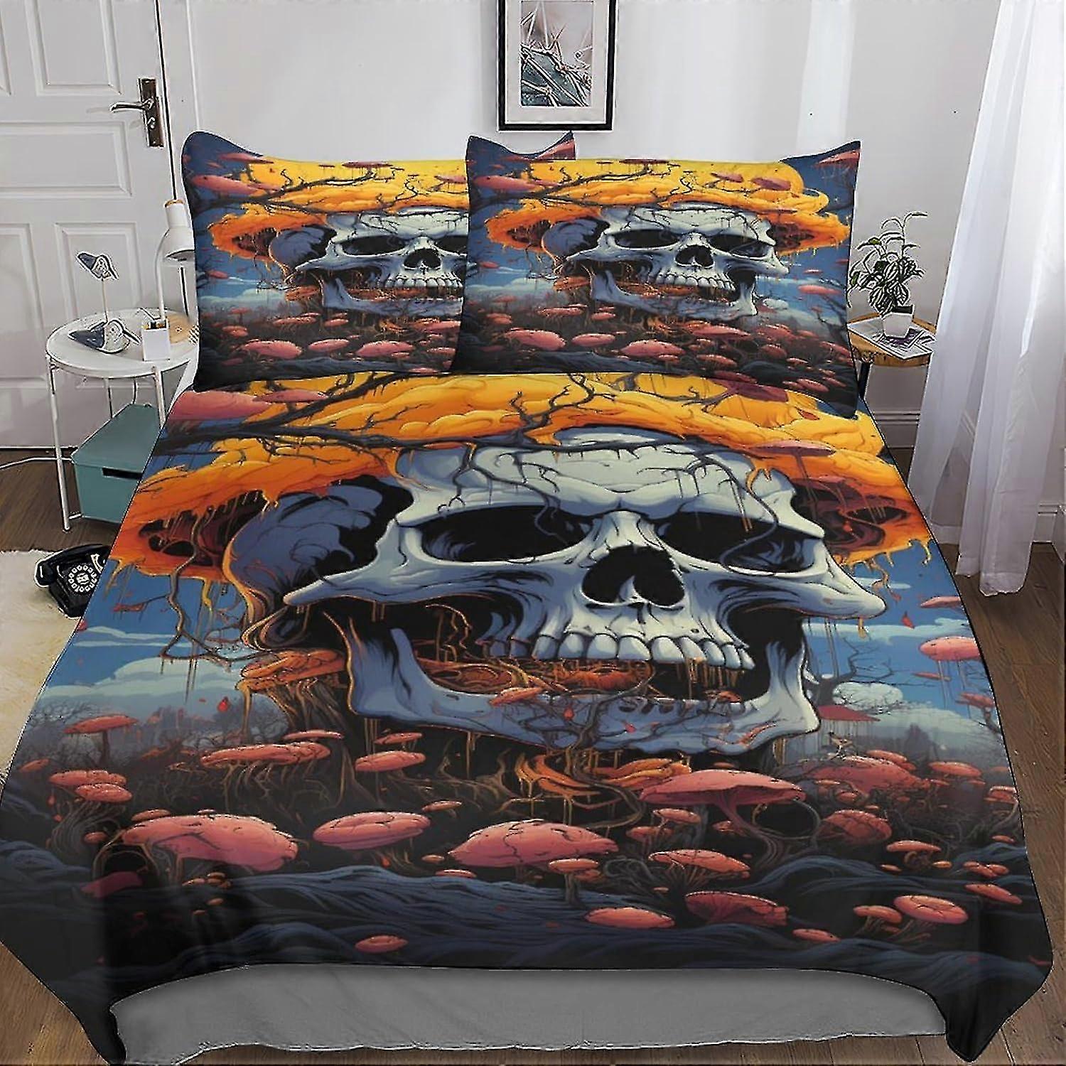 Creative Skull Bedding Set 3D Duvet Cover Set Soft Microfiber with Pillowcases, Comforter Cover 3 Piece Set