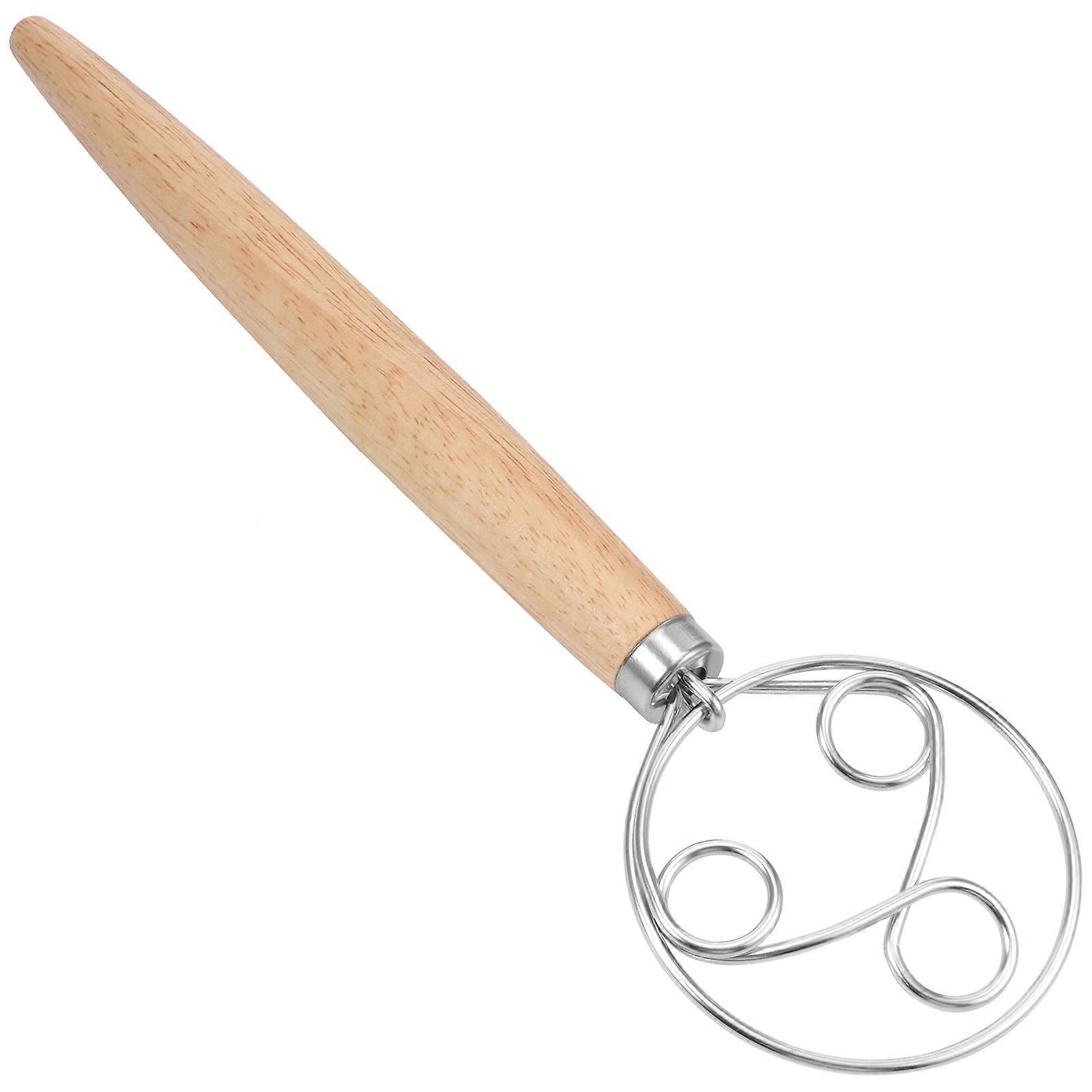 Stainless Steel Three Ring Dough Whisk with Oak Handle – Lightweight, Non Slip Hand Mixer for Baking, Cooking, Flour Mixing, and Dough Preparation