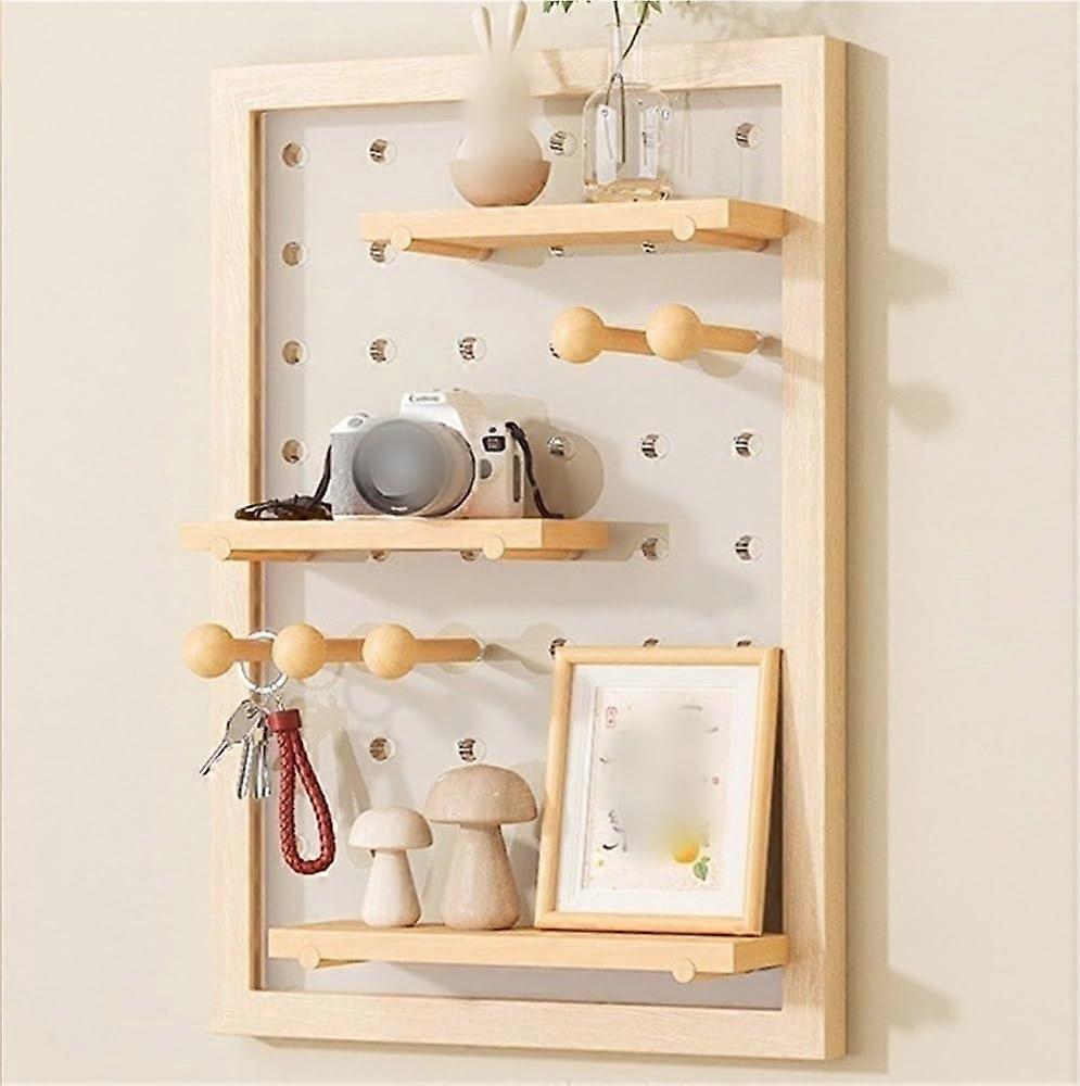Wallmounted pegboards with wooden rods, easytoinstall wall shelf organizer (40x60cm)