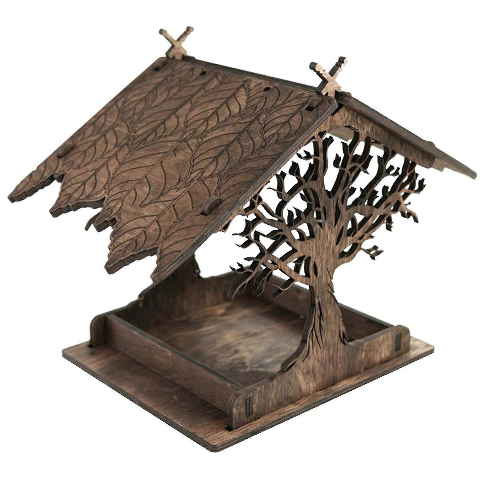 Wooden Bird Feeder Hanging Drinker for Garden Yard Garden Decor Roof Outside Bird Feeders-A