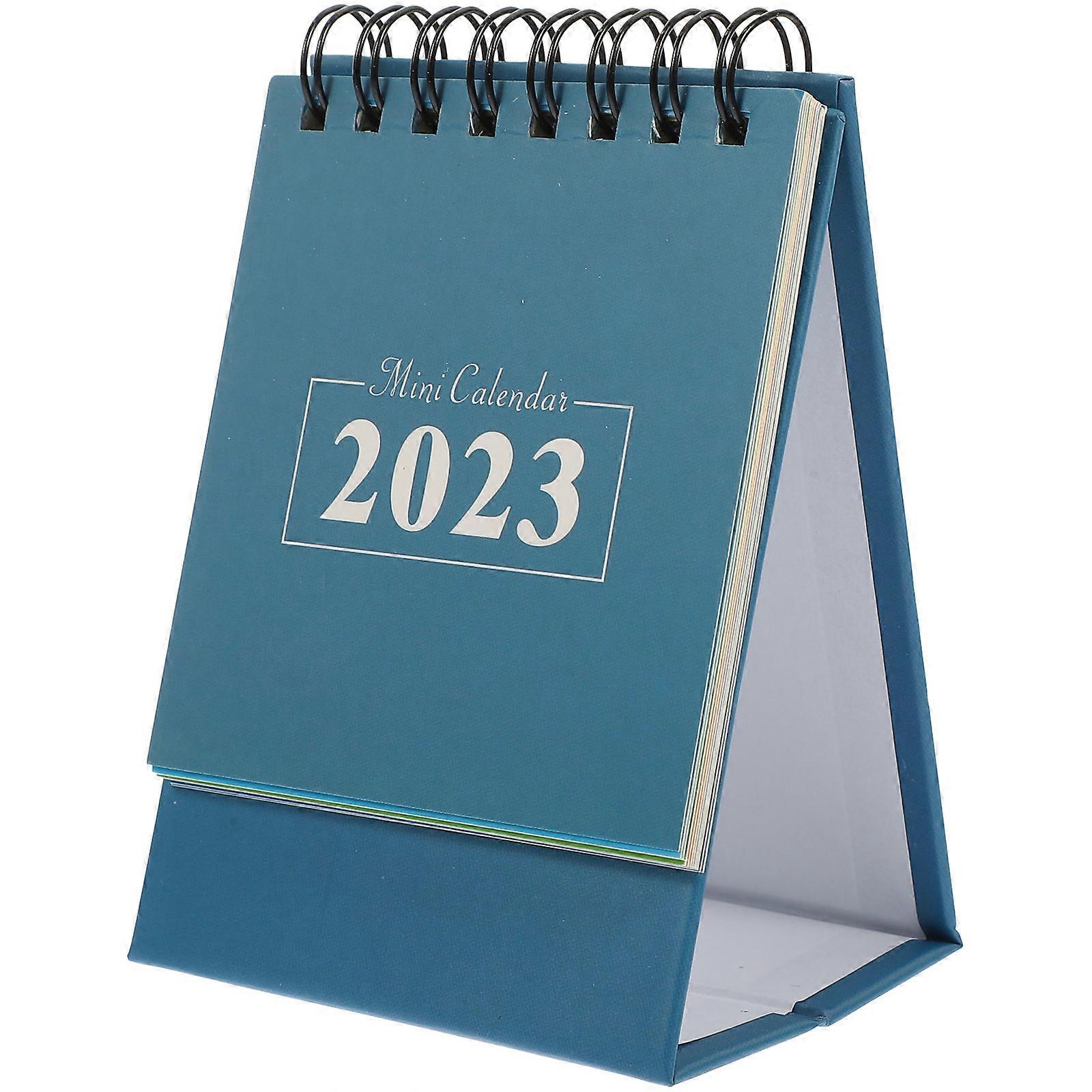 Adorable Mini Desk Calendar Simple Design Office Use Blue 8.5X7.6X6CM Time Management 1Set