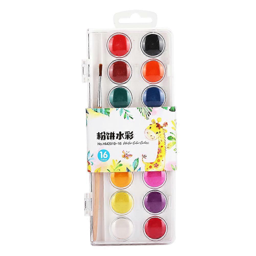 2Boxes 16Colors Solid Watercolor Paint Compact Pigment with Brush Practicing Drawing Art Supplies
