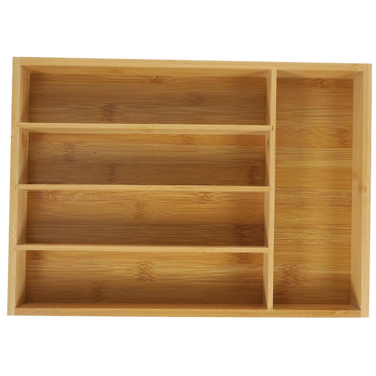 Bamboo Drawer Organizer Multi-Grid Design For Office Supplies Classification 35.6X25.6X5.2CM Khaki 1 Piece