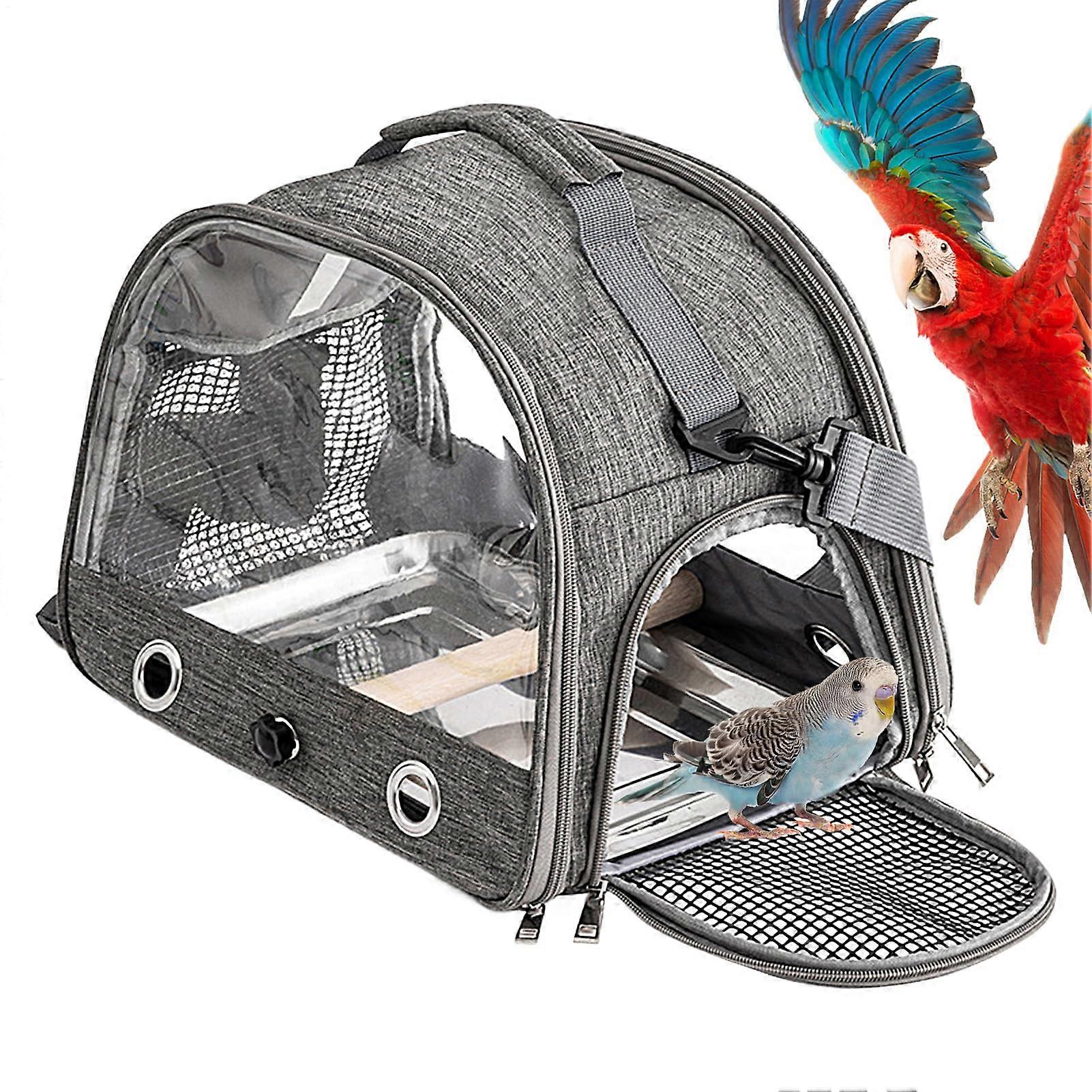 Bird travel carrier with standing perch and tray for budgies, parakeets, lovebirds