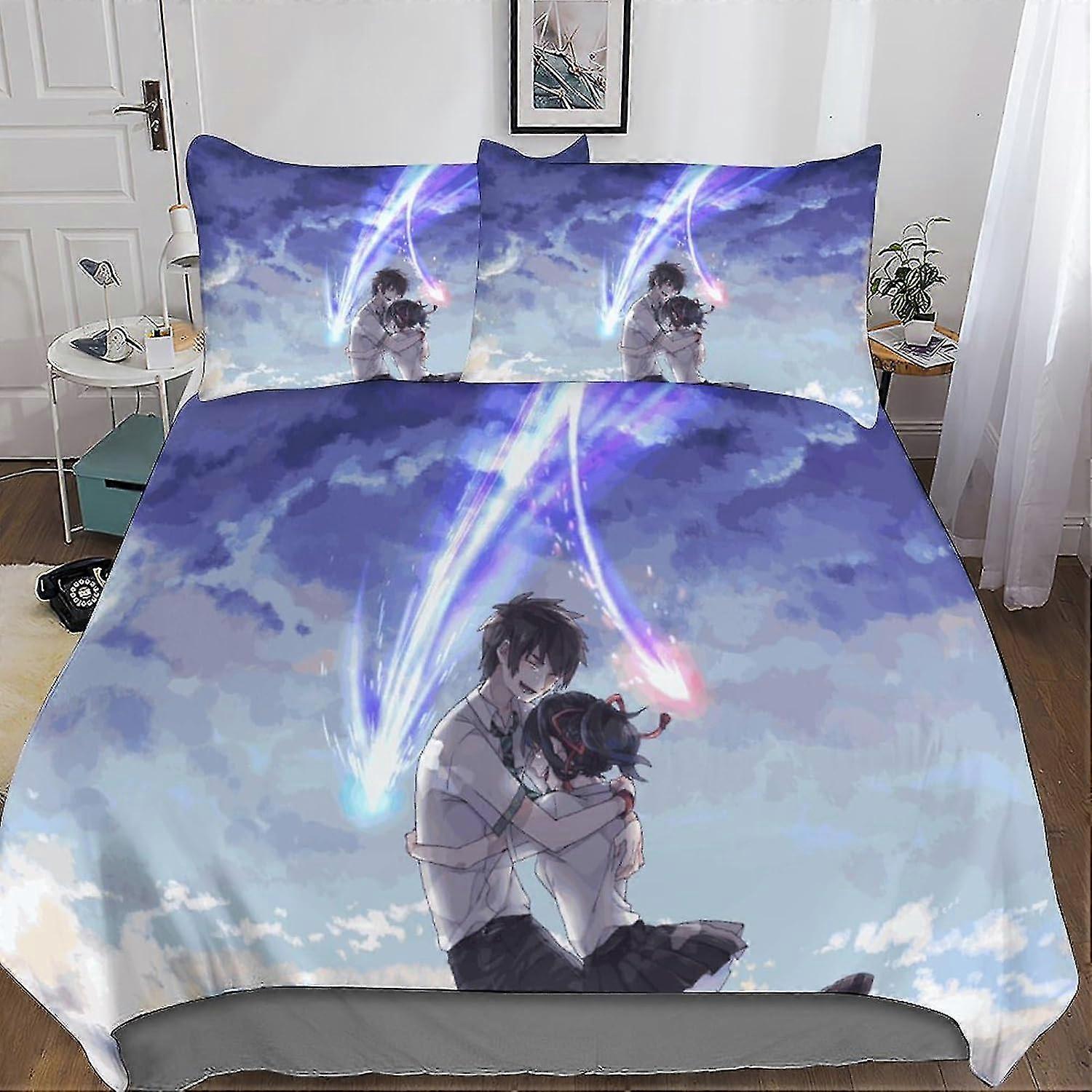 Ensemble de literie 3D Your Name pour adultes et enfants avec fermeture éclair, housse de couette en microfibre douce et couvre-lit