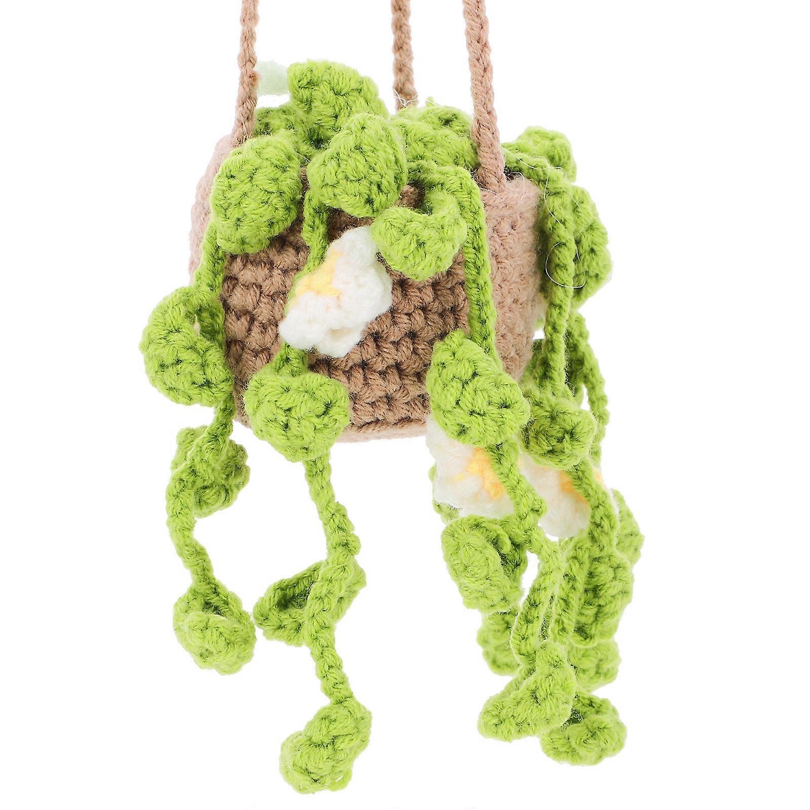 Sunflower Hanging Basket Crochet Car Mirror Decor for Interior