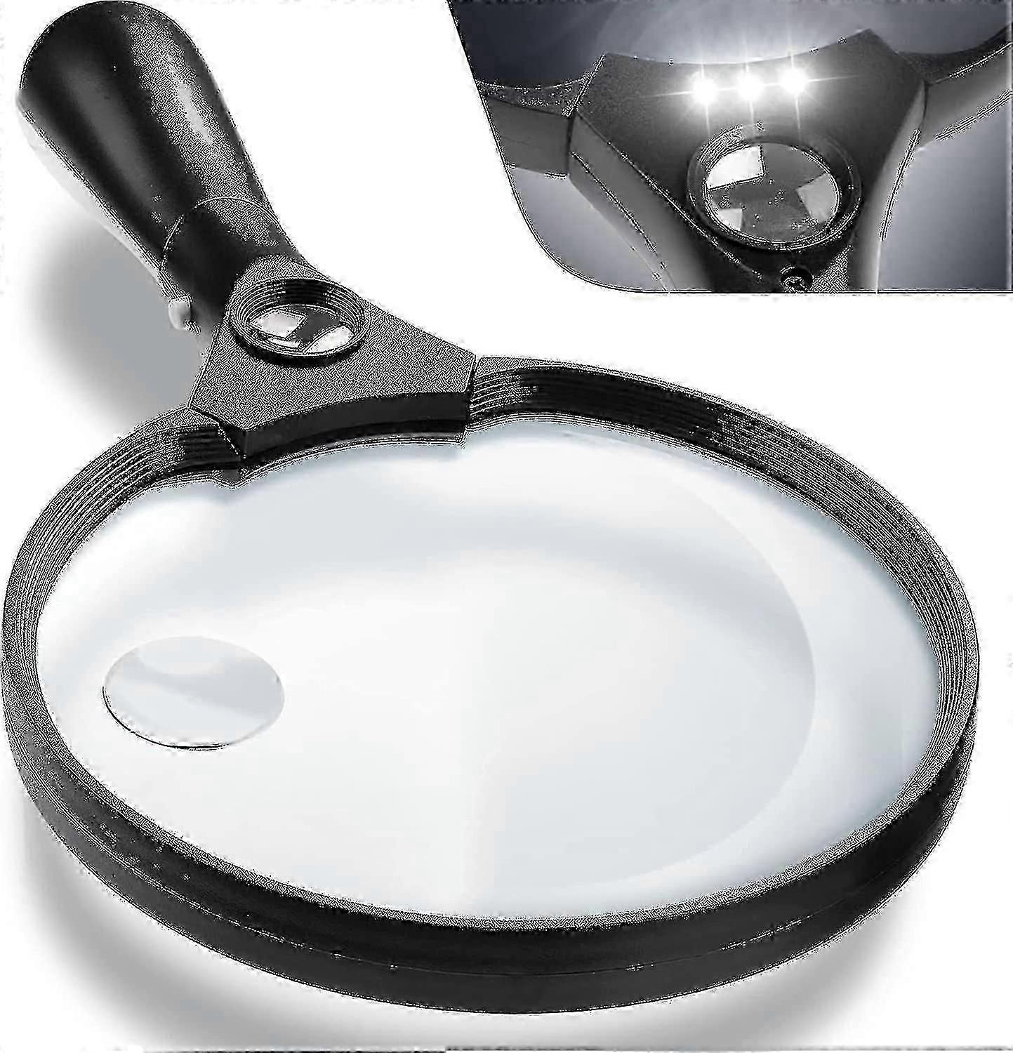Extra Large Led Handheld Magnifying Glass With Light - 2x 4x 25x Lens Zoom Lightweight Shatterproof Magnifiers(EPB17)