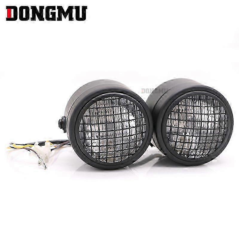 Retro Modified Double Lamp Headlight with Grid for Motorcycles - Harley Compatible Export Quality Motorcycle Lighting Upgrade