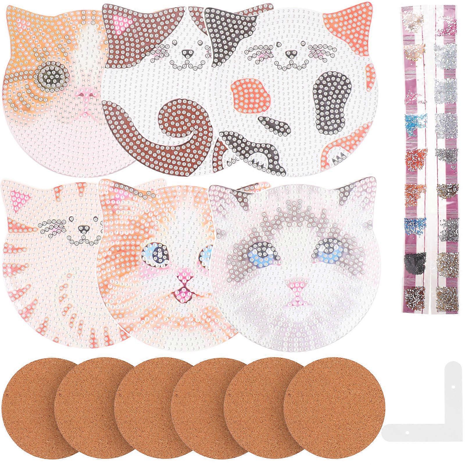 Diamond Art Coaster Kit DIY Cat Painting Craft for Adults Enhances Hand Eye Coordination Creative Home Decor Supply