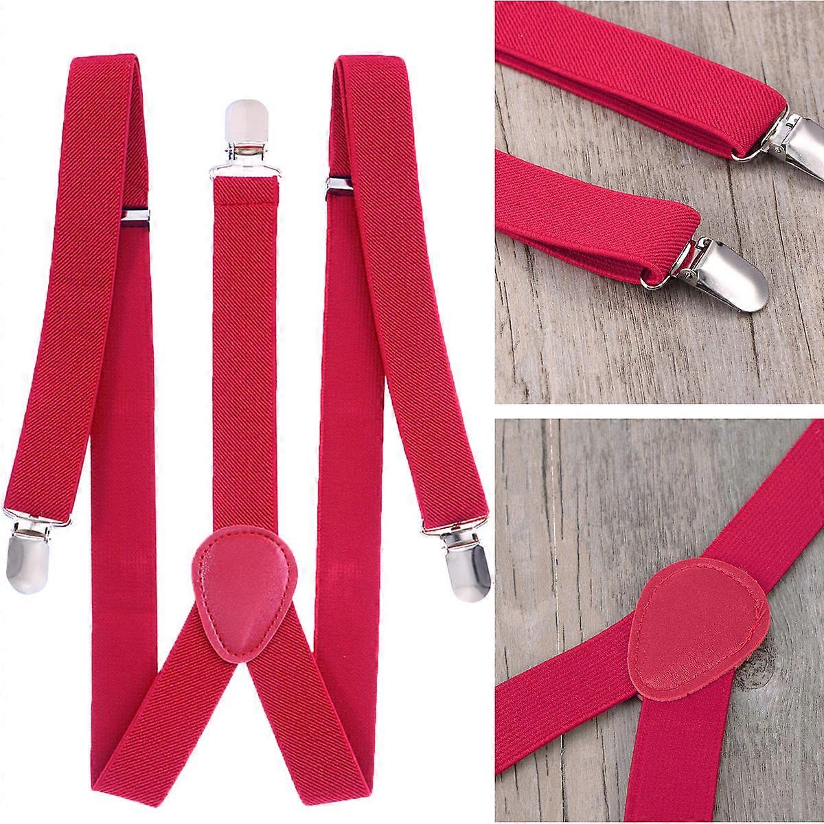 2.5cm Y Shape Solid Suspenders with 3 Clips for Men and Women in Purplish Red