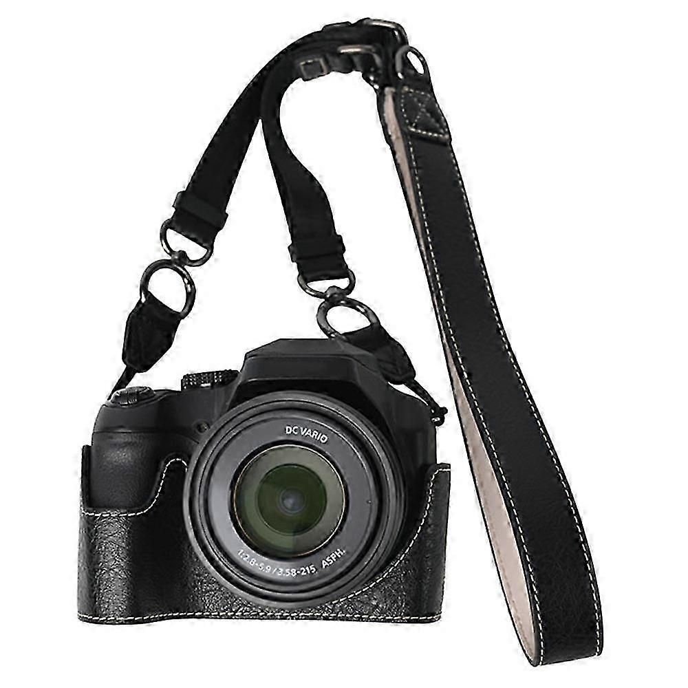 For Panasonic Lumix FZ80D/FZ85D Camera Case with Shoulder Strap Large Cutout Litchi Texture PUBlackMulticolor SZRH A-W