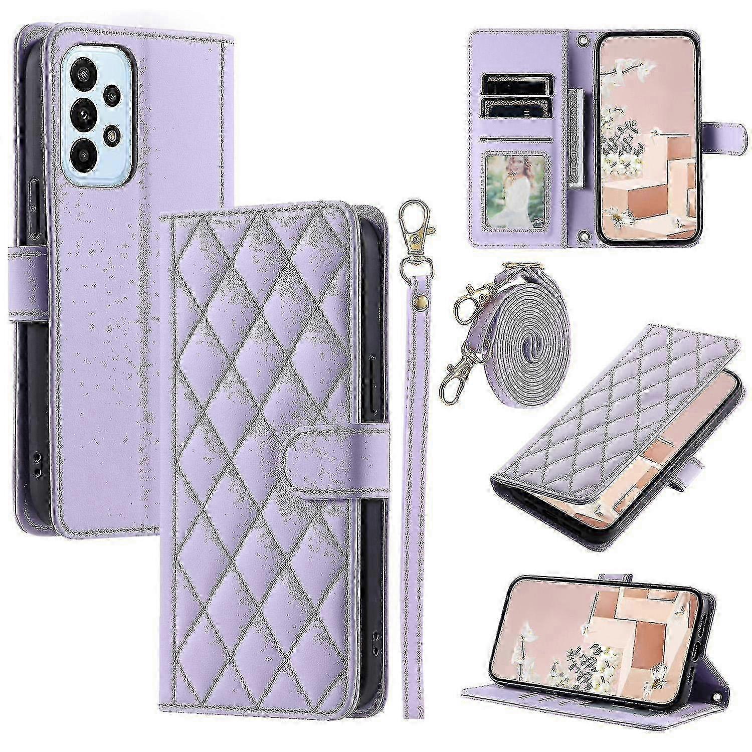 Grid Leather Case for Samsung Galaxy A33 5G with Wallet Stand - Red