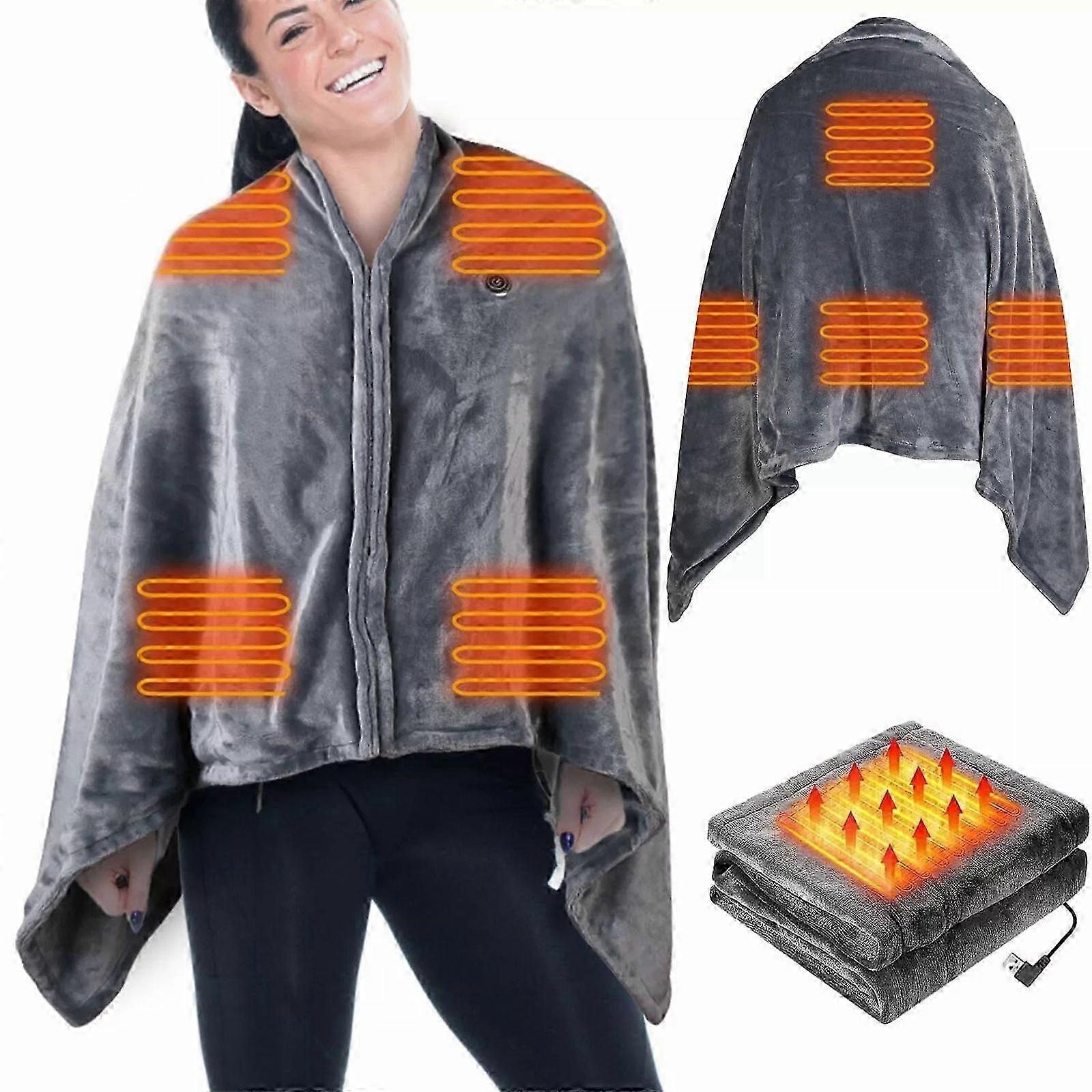 USB Heated Blanket Electric Heating Blanket Poncho Shawl Wrap Throw with Zipper