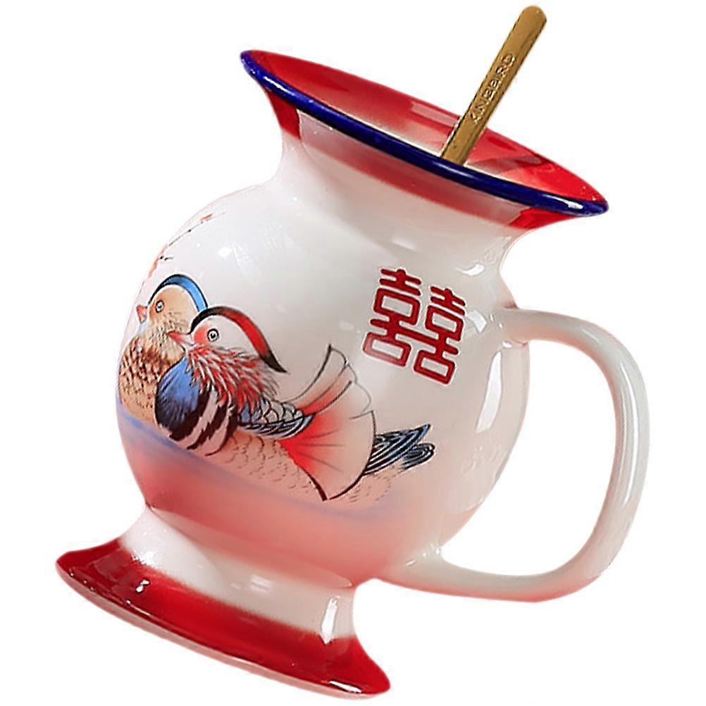 Retro Design Ceramic Mug for Storage with Patterns Multi Color Fits Various Scenes 1 Set