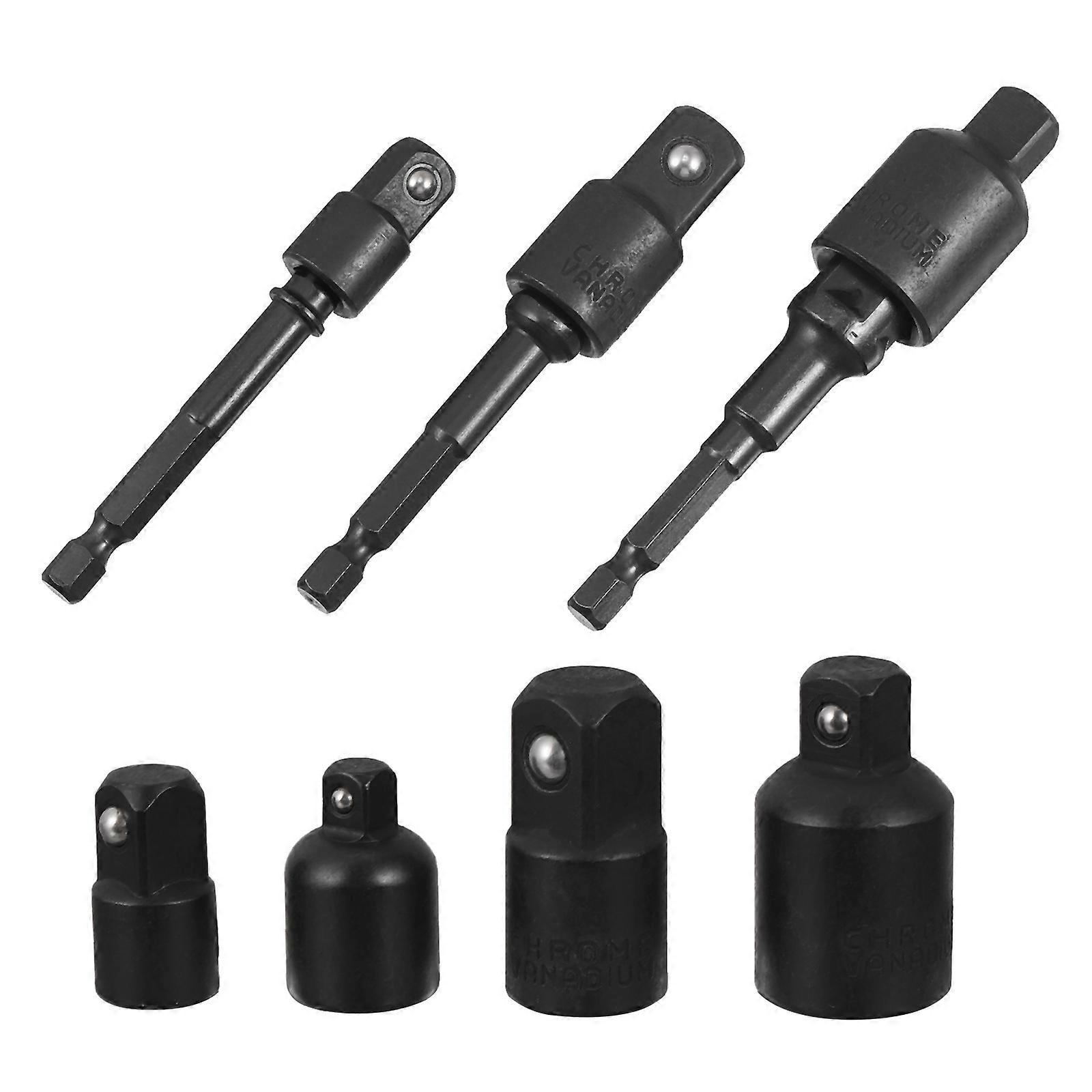 Mechanics Screwdriver Socket Adapter Set Black 7Pcs For Maintenance Heavy Duty Functionality