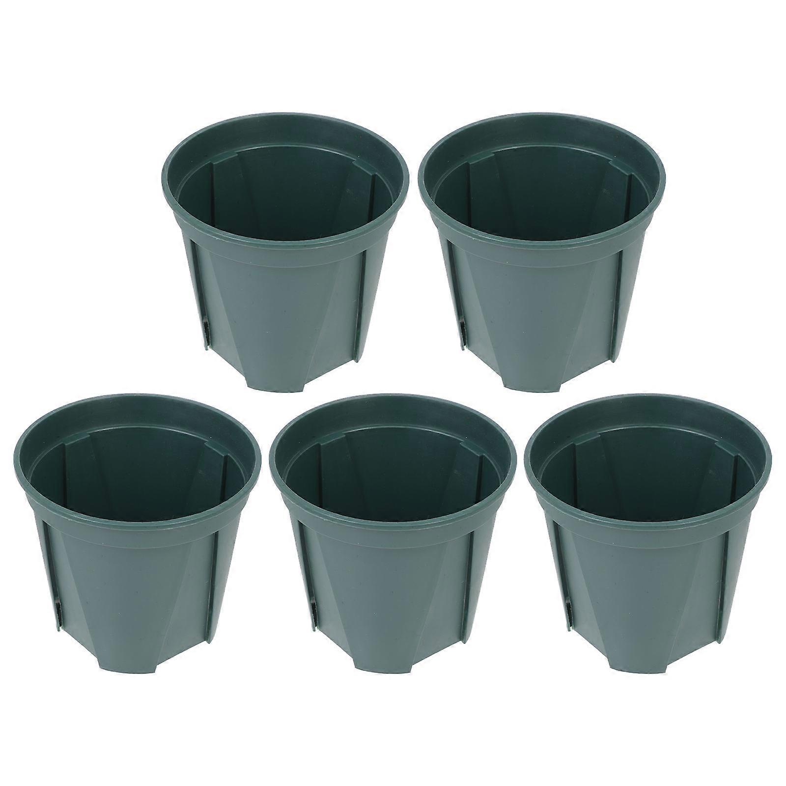 Breathable Green Flowerpot Set 5Pcs Round Plastic Planters For Balcony Decor And Root Control Planting
