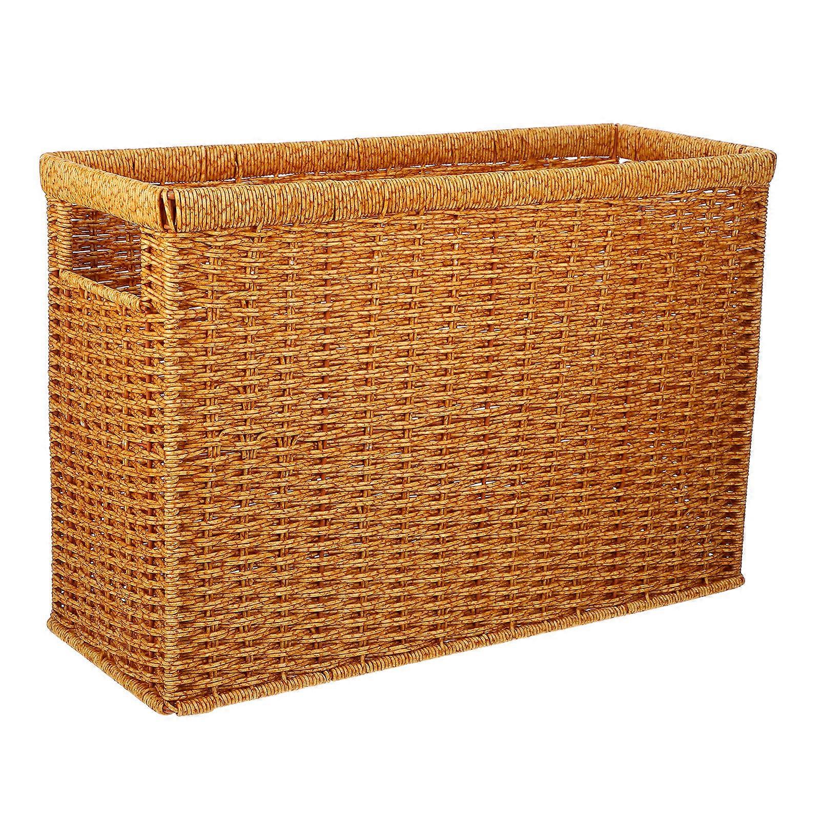 Plastic Woven Storage Basket Light Brown Organizer Basket Desktop for Versatile Storage Use